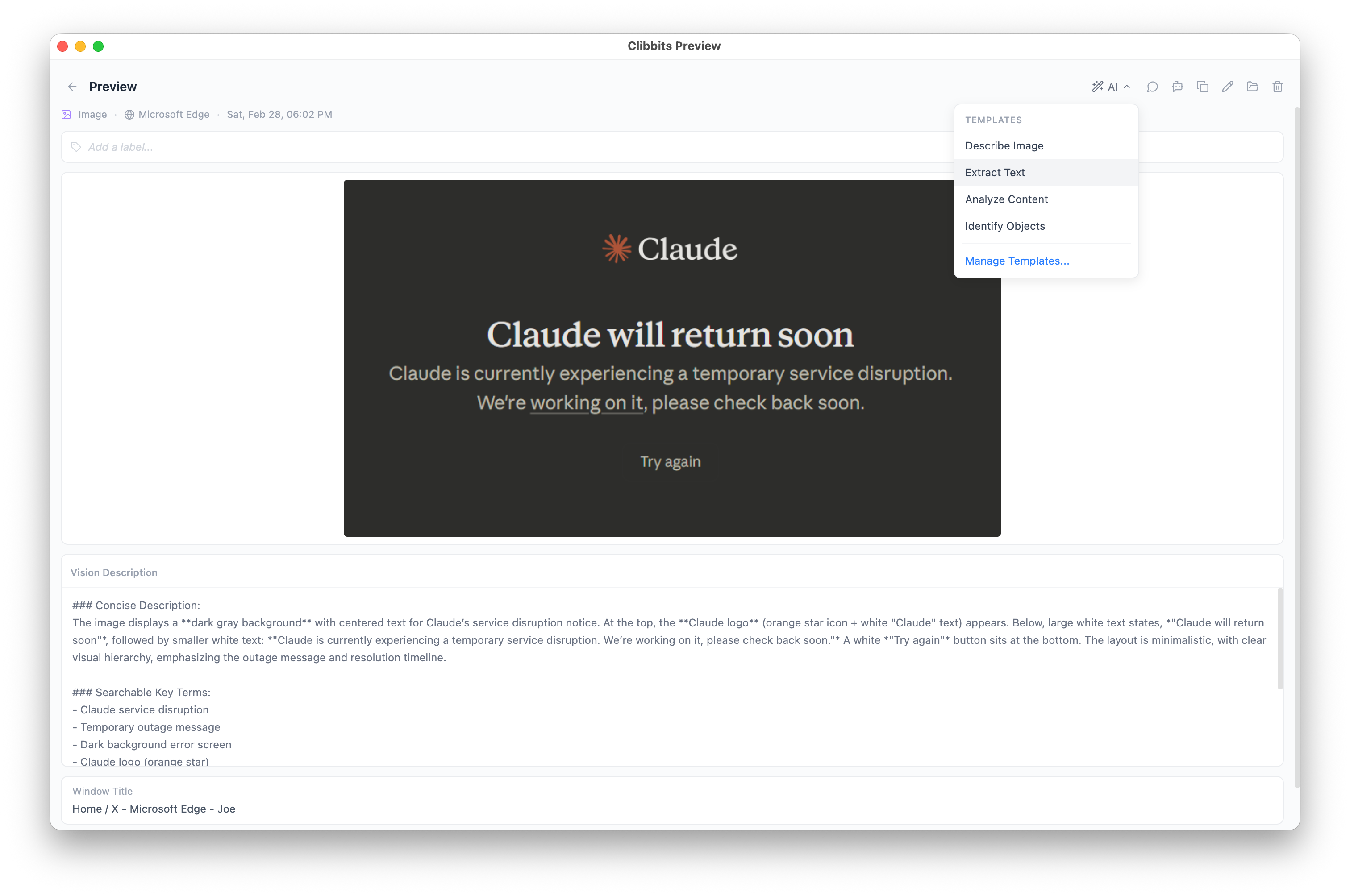 OCR extracting text from a screenshot